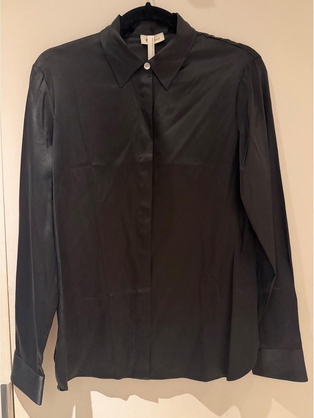 NWT LILYSILK Black Silk Blouse with Long Sleeves - Size M